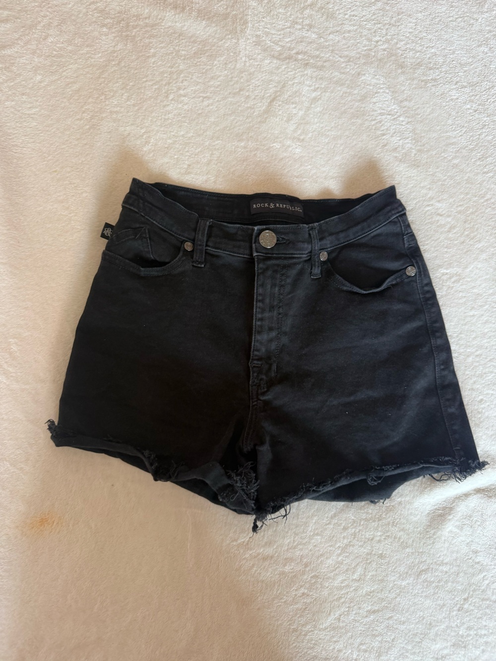 Rock & Republic Black Frayed Hem Denim Shorts